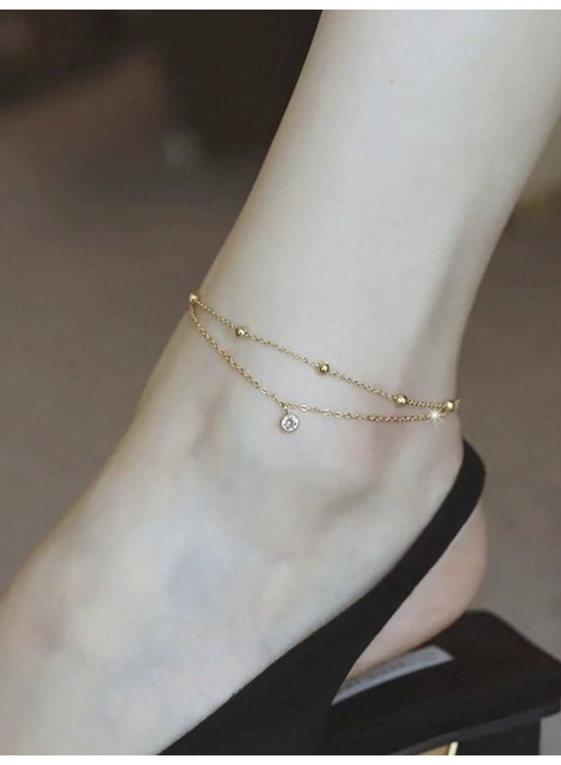 ڤيا خلخال نسائي أنيق من الكريستال بتصميم طبقات من Veya – ذهبي - Image 2